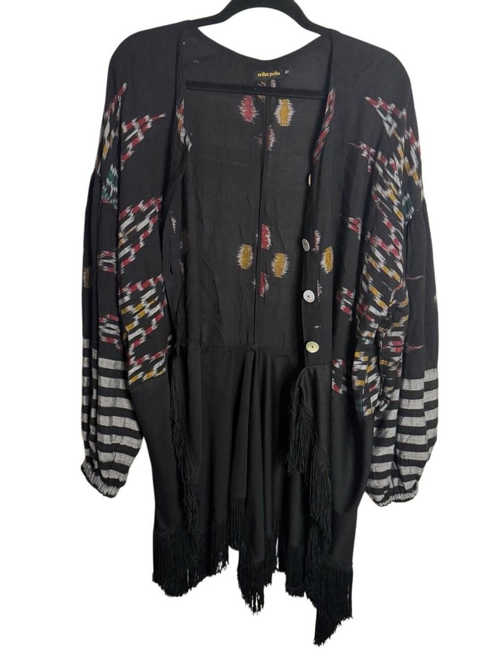 Erika Pena Boho Balloon Sleeve Fringe Shacket One Size